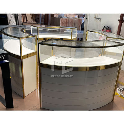 Anti Fingerprint Golden Glass Jewelry Shop Furniture With Led Light