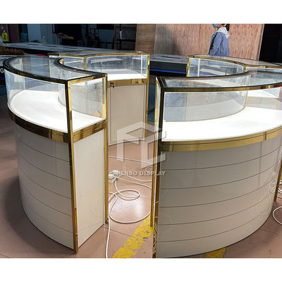 Anti Fingerprint Golden Glass Jewelry Shop Furniture With Led Light